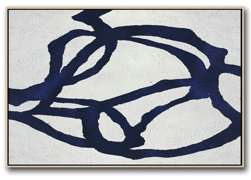 Extra Large Paintings,Horizontal Abstract Painting Navy Blue Minimalist Painting On Canvas,Original Art